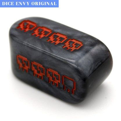 Pixel Skulls: Pumpkin Goth are custom black resin Infinity d4s inked in Halloween orange.