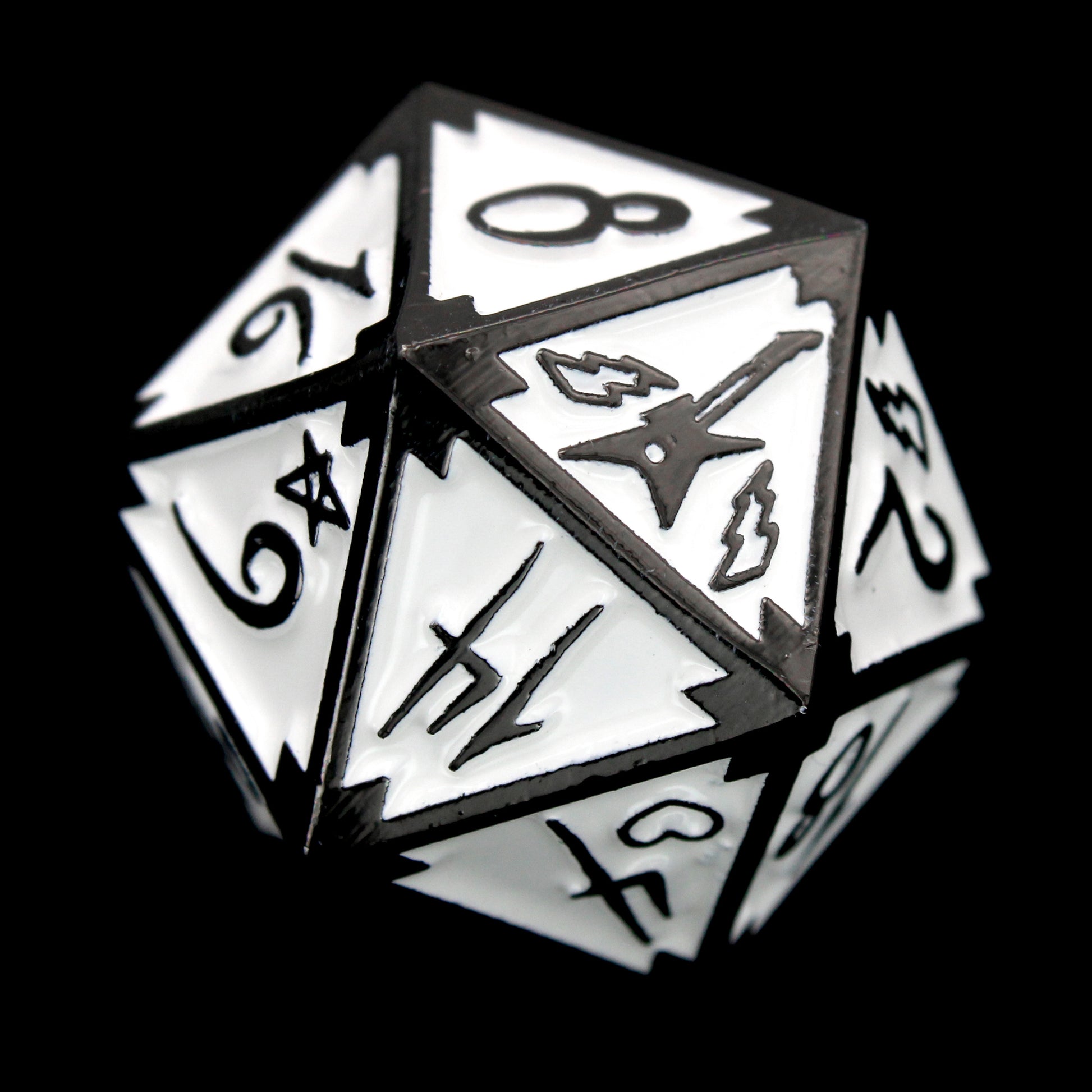 Radio Edit is an 8-piece Dice Envy Original set in black metal and white enamel, embellished with guitars and punk notebook marginalia.