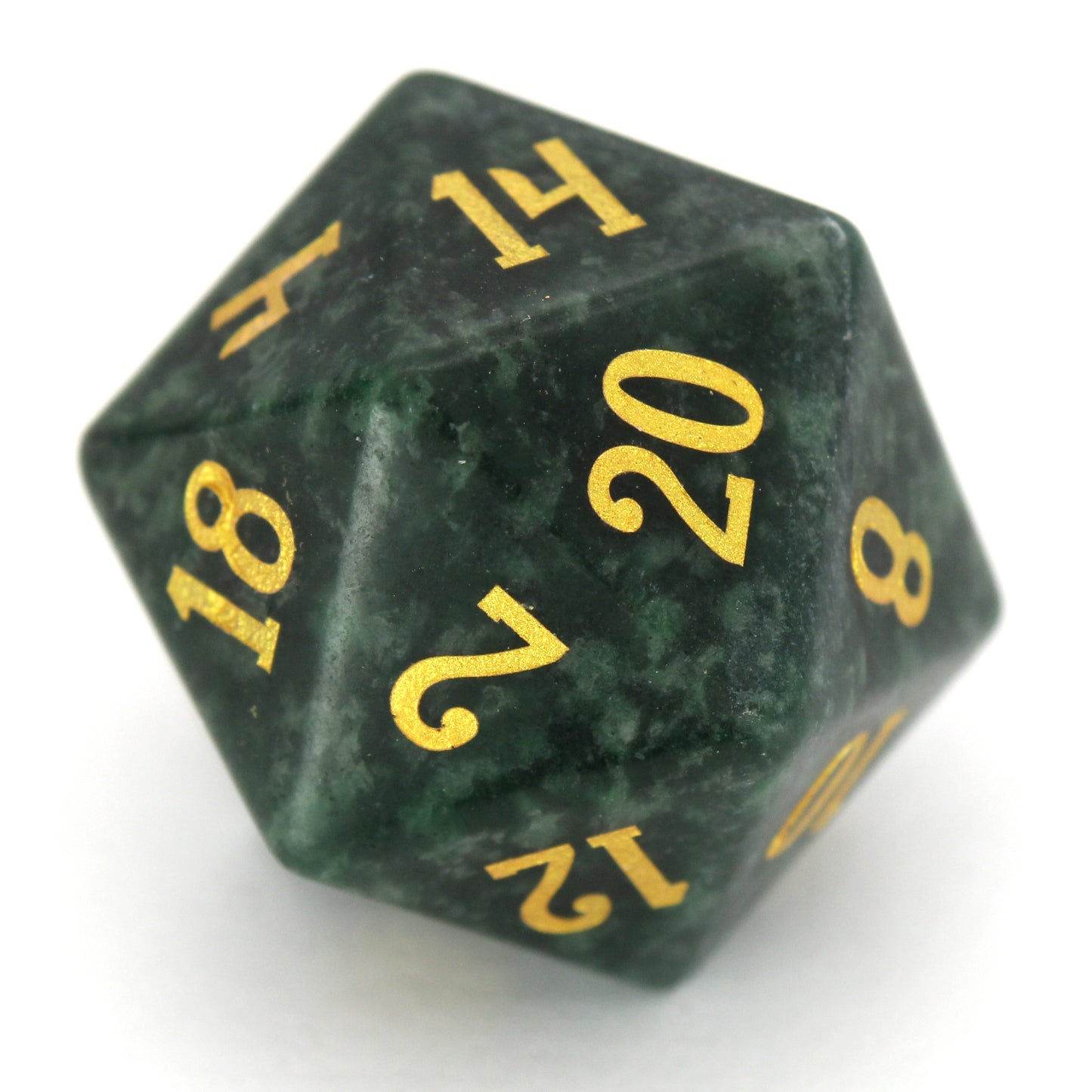 Ranger Danger is a 7-piece set of green stone dice with gold ink numbering.