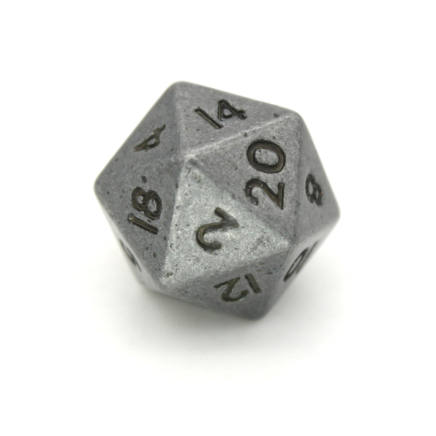 Rascals is a 7-piece set of ancient silver colored 10mm metal dice.