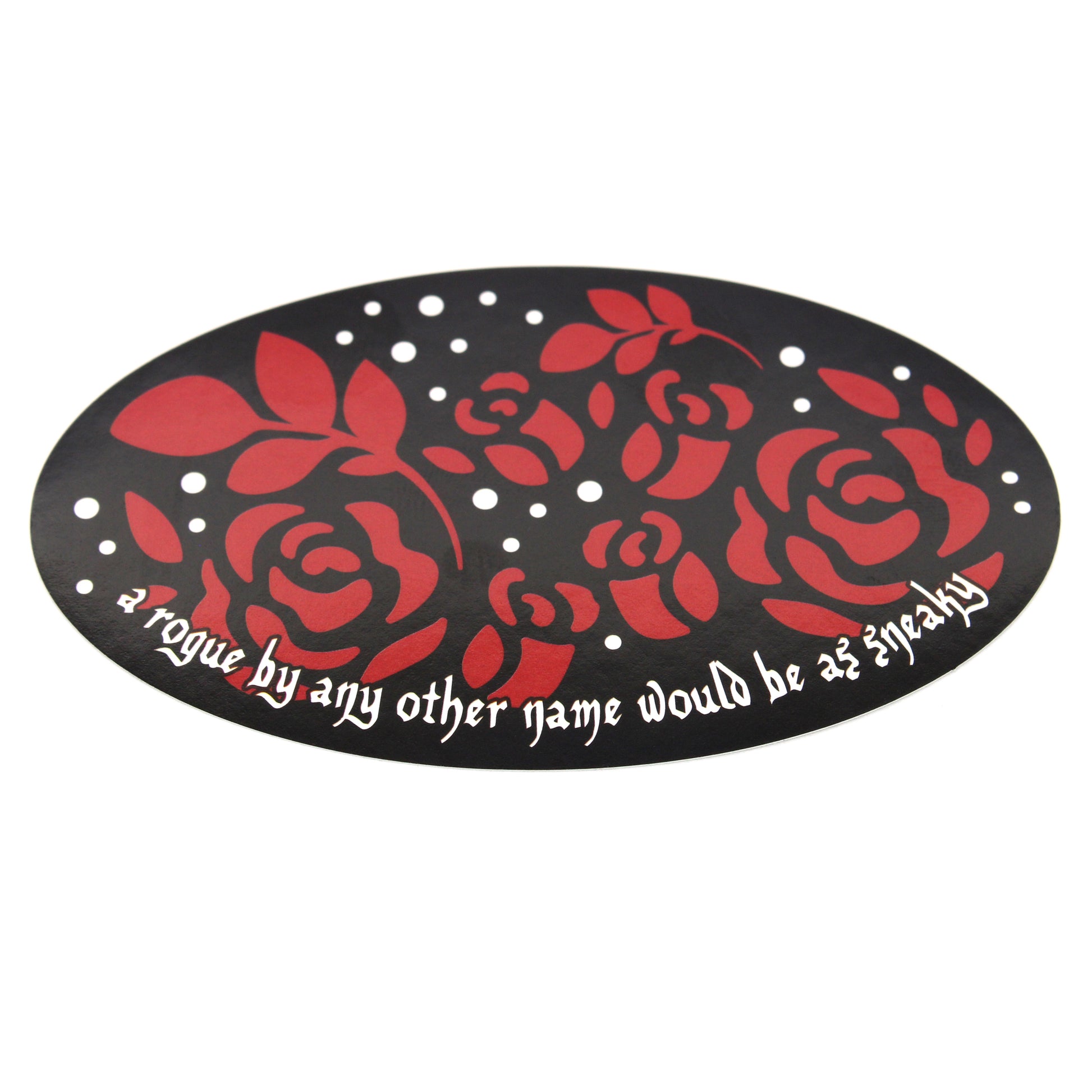 Dice Envy Stickers are generally between 2" and 4" long and feature D&D and TTRPG inspired designs, as well as variations on our mascot Brockton, ranging from delightful to disconcerting.