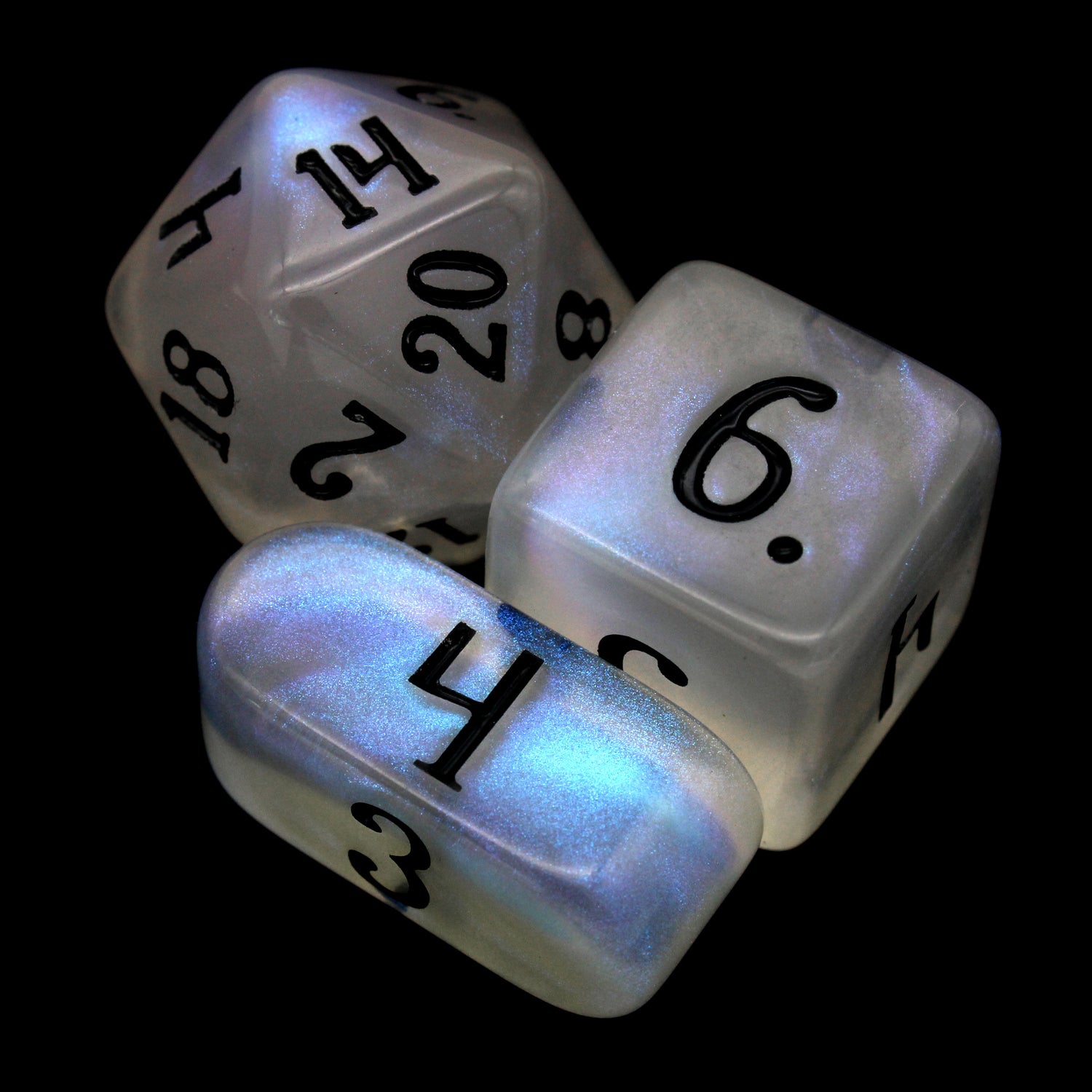 Sleeptired is a 10-piece set of milky dice that opalesce when your eyes slide half-closed and catch the light just right.