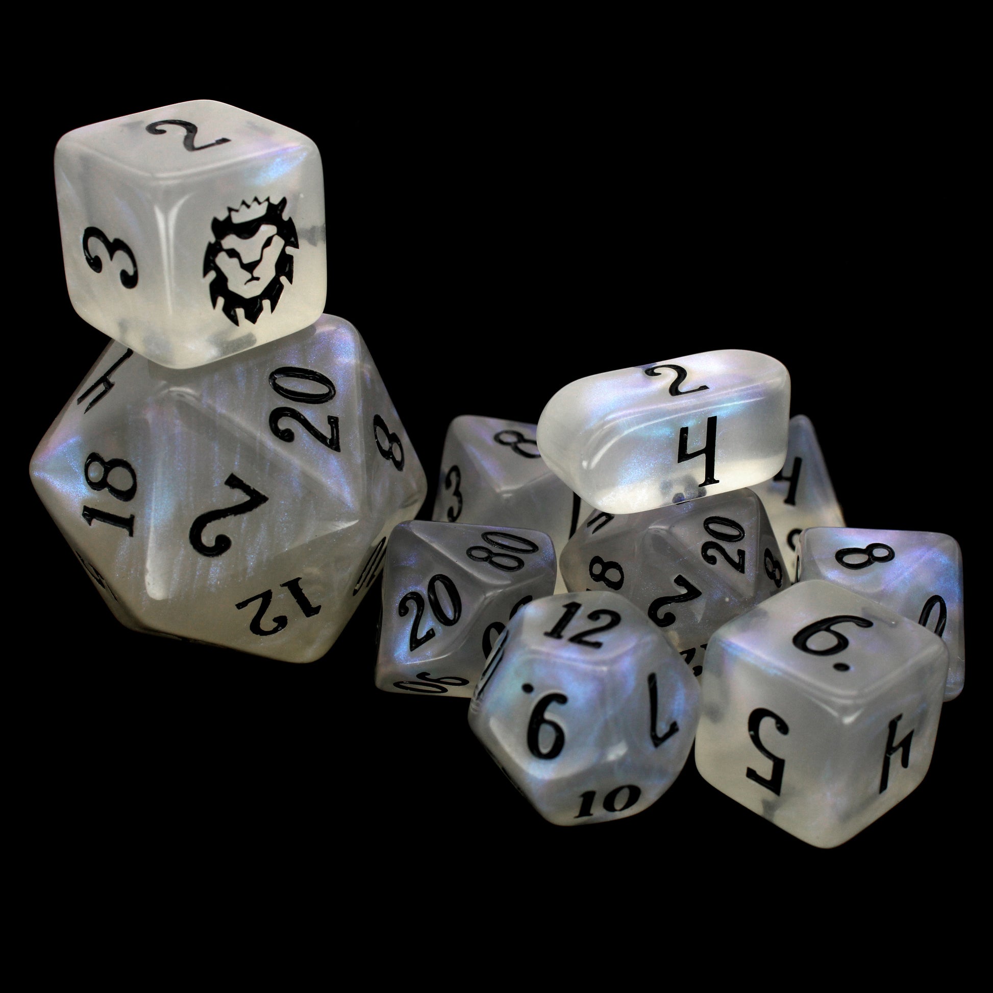 Sleeptired is a 10-piece set of milky dice that opalesce when your eyes slide half-closed and catch the light just right.