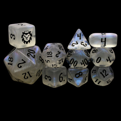 Sleeptired is a 10-piece set of milky dice that opalesce when your eyes slide half-closed and catch the light just right.