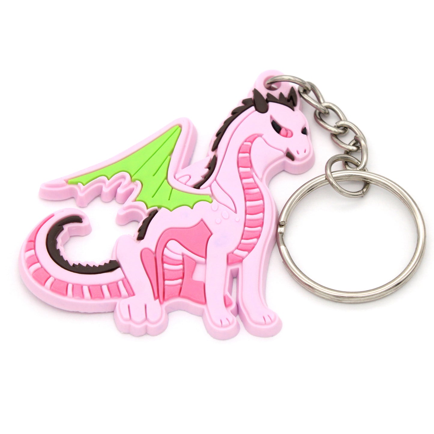 Dragon Keychains come with a key ring attached to a roughly 2.5" rubber dragon.