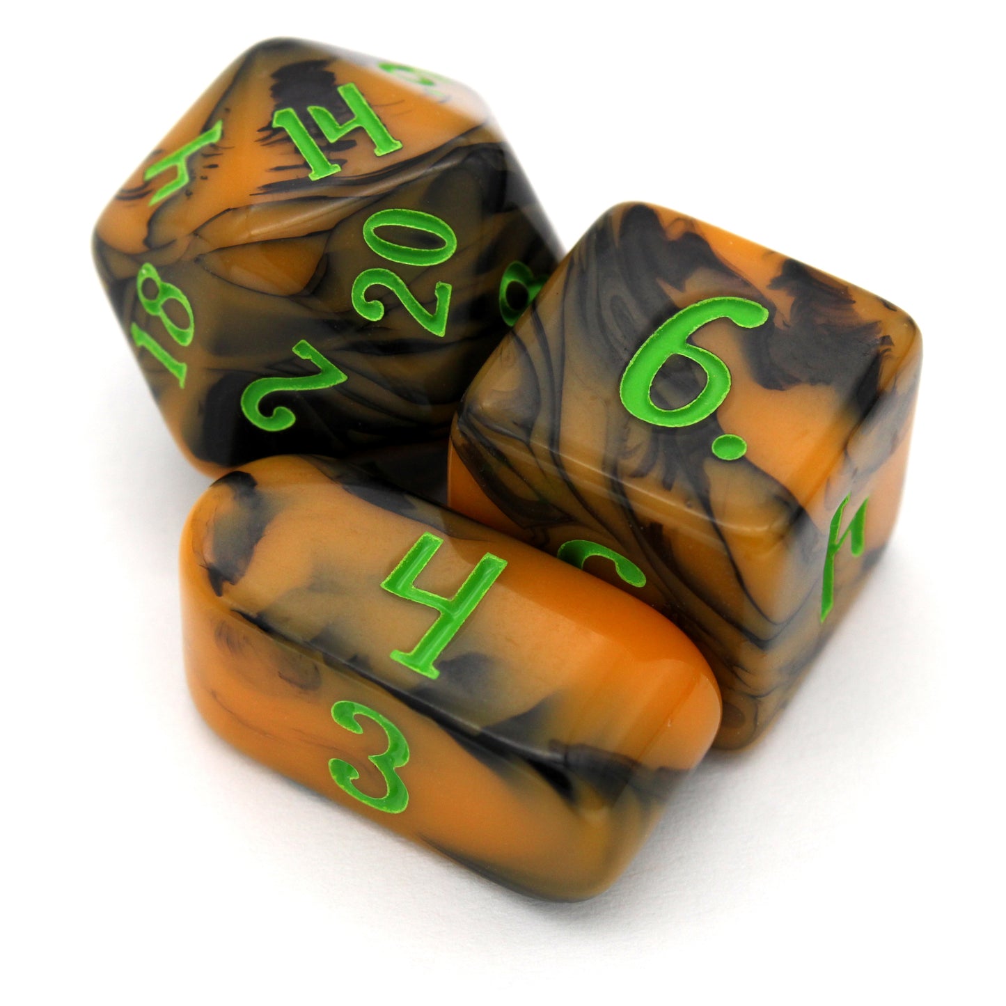 Squash Goals is a 10-piece swirled orange and black acrylic set, inked in neon green. Any questions?