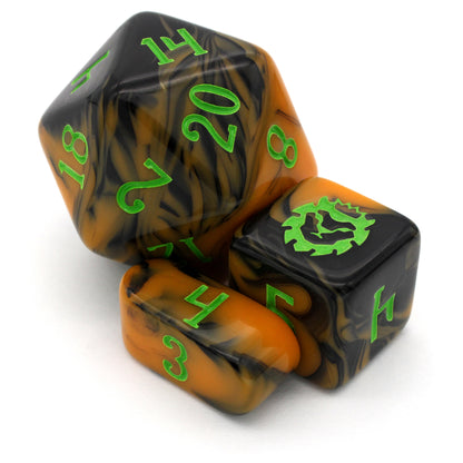 Squash Goals is a 10-piece swirled orange and black acrylic set, inked in neon green. Any questions?
