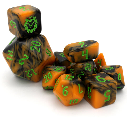 Squash Goals is a 10-piece swirled orange and black acrylic set, inked in neon green. Any questions?