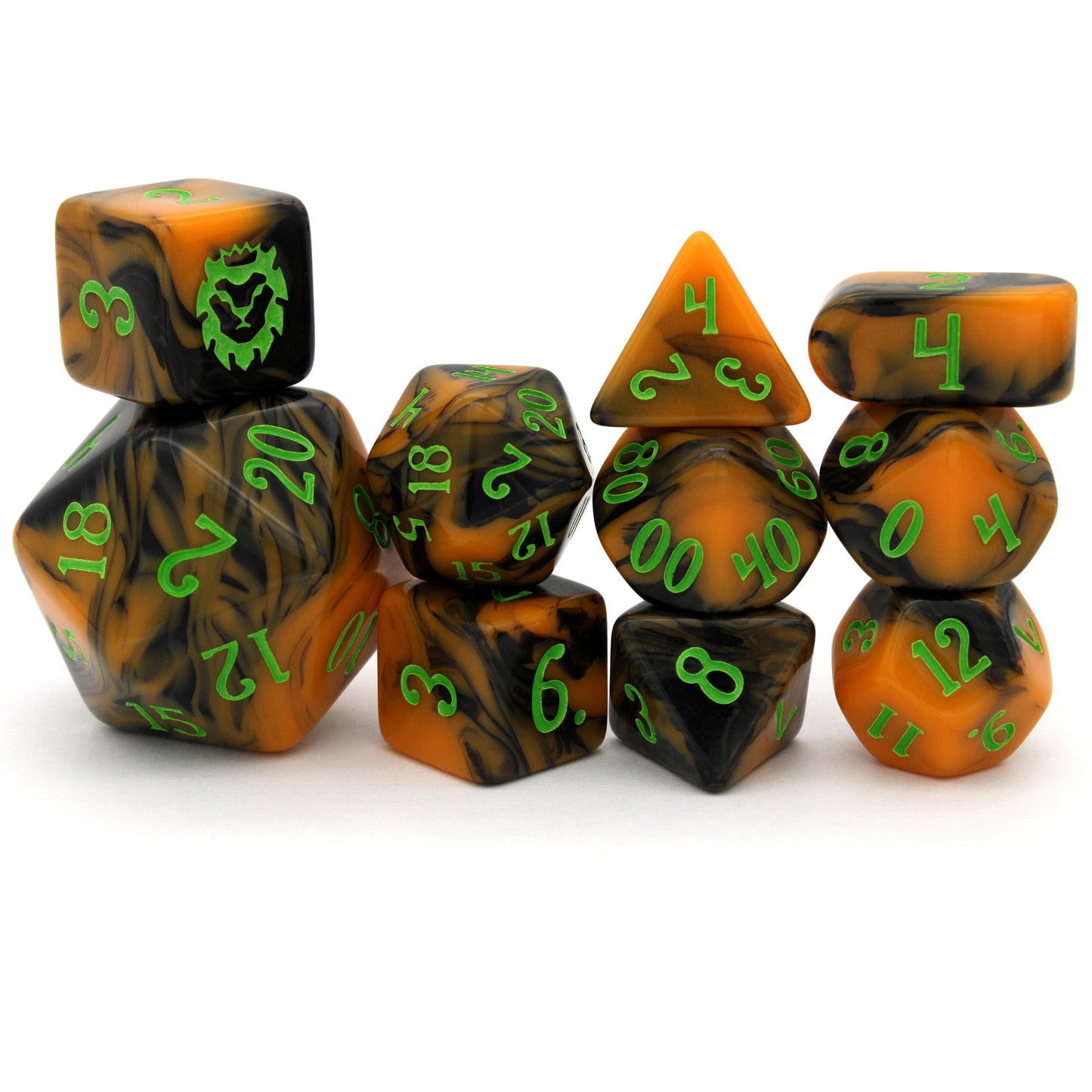 Squash Goals is a 10-piece swirled orange and black acrylic set, inked in neon green. Any questions?