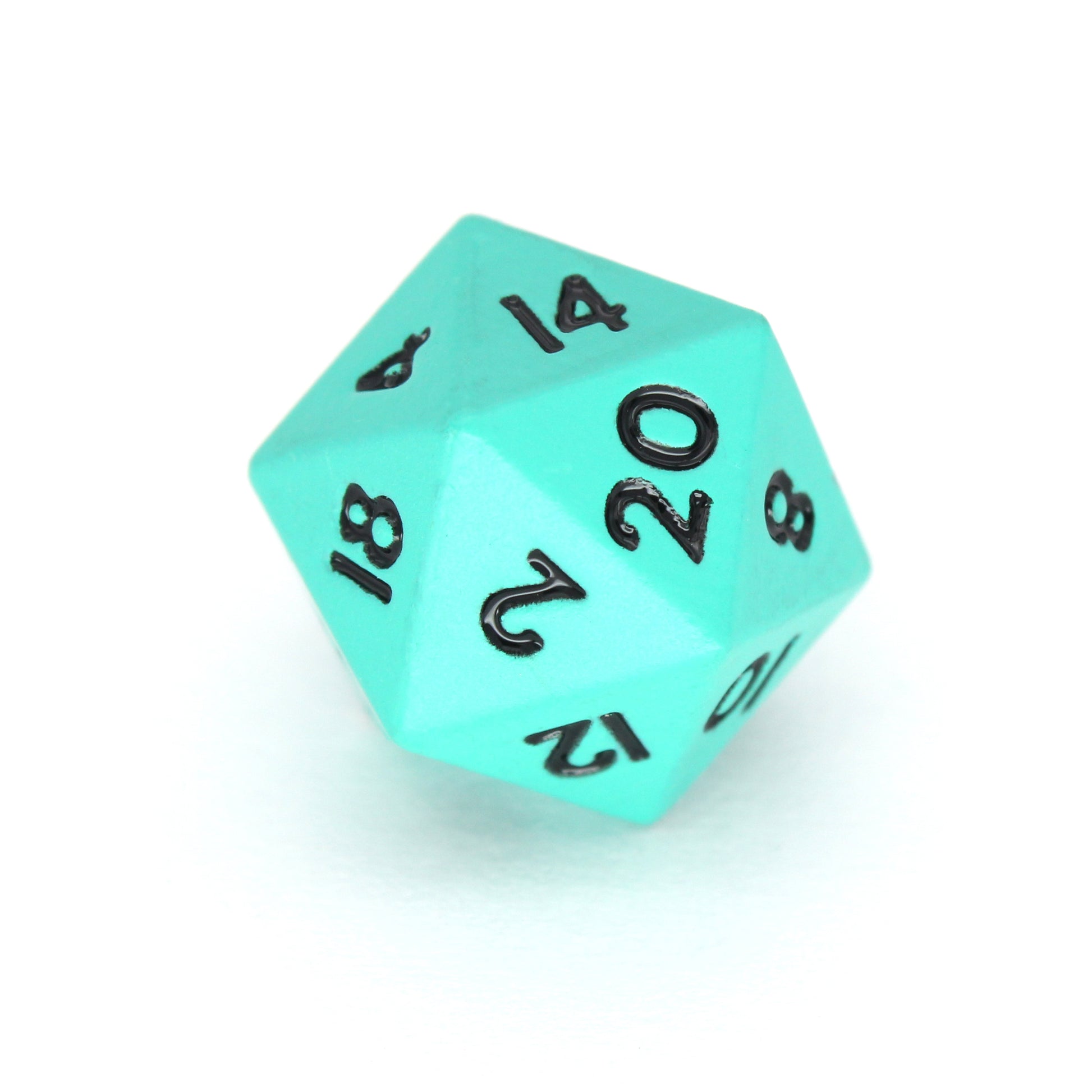 Sylphs is a 7-piece set of matte, cyan colored 10mm metal dice.