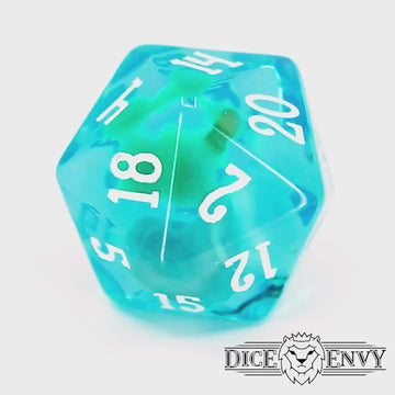 Gelatinous Icosahedrons are translucent resin d20s containing skull, bone, and weapon inclusions. Each Gelatinous Icosahedron is uniquely imbued by remains of its last victim and comes with a printed stat block for use at the table.