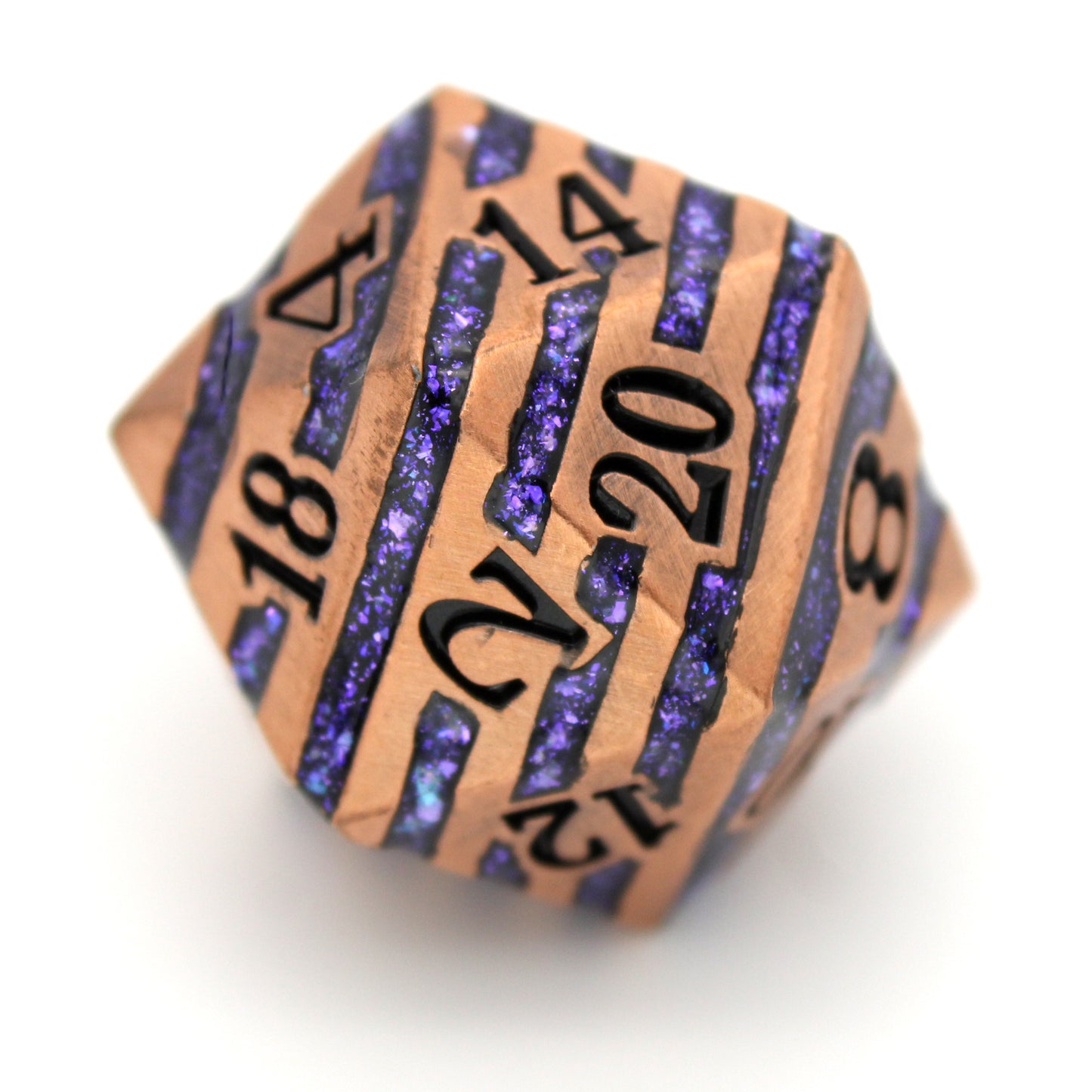  Apothecary is a 7-piece brushed copper metal set banded in a wraparound enamel fill of shimmering purple. It is part of the Steampunk collection, sister to our Cyberpunk collection.