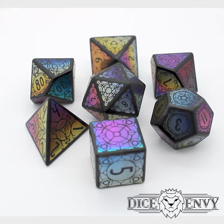 DaVinci's Sanctum is a 7-piece obsidian stone set with iridescent foil in our exclusive Sigil design.