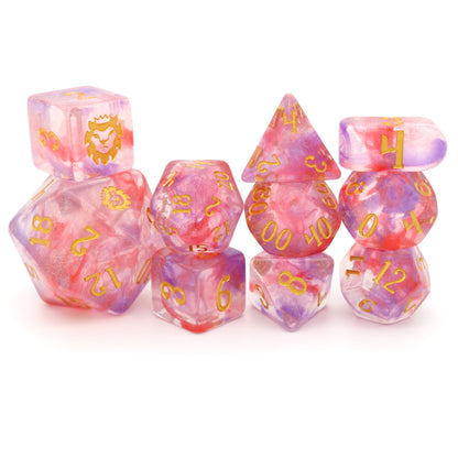 Fae Fight Club is a 10-piece resin set with swirls of pink, purple, and... is that blood? Inked in pixie-dust-gold.