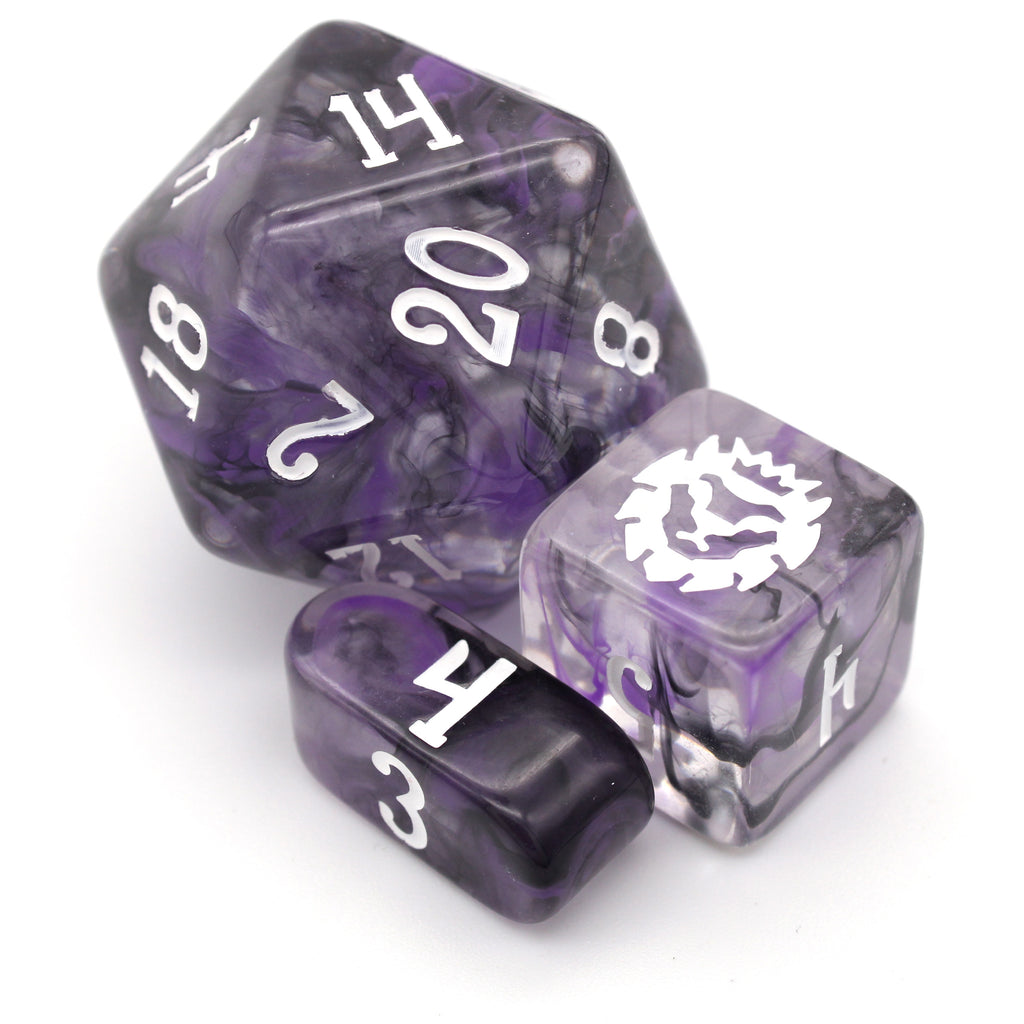 Night Mom is a 10-piece set with purple and black vapor suspended in clear resin with white ink for easy readability.