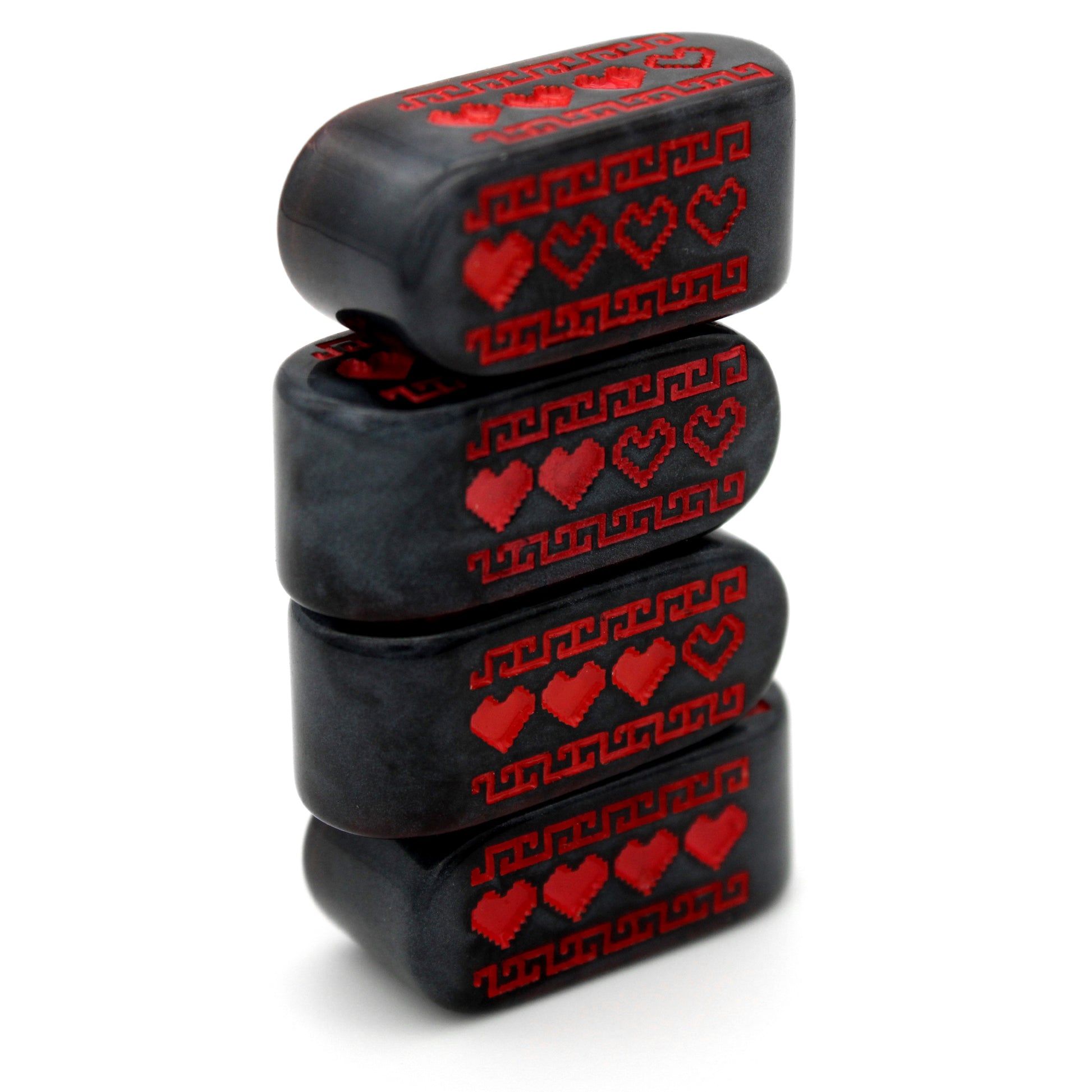 Pixel Hearts: Original Console are custom black resin Infinity d4s inked in bright red.
