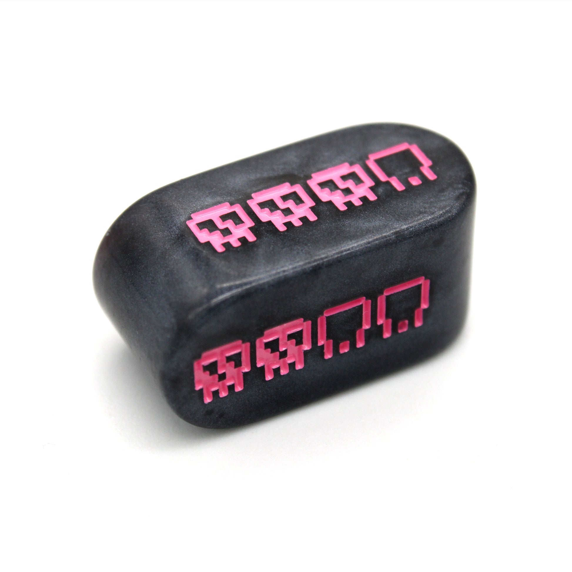 Pixel Skulls: Bubblegum Goth are custom black resin Infinity d4s inked in Hot Topic pink.