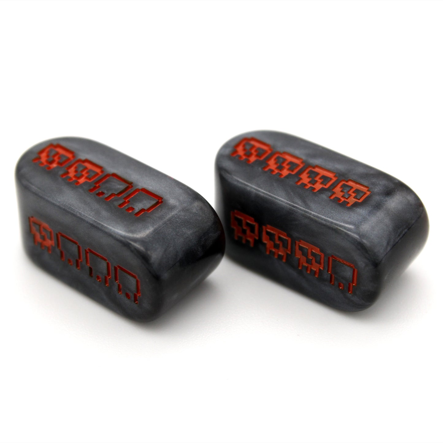 Pixel Skulls: Pumpkin Goth are custom black resin Infinity d4s inked in Halloween orange.