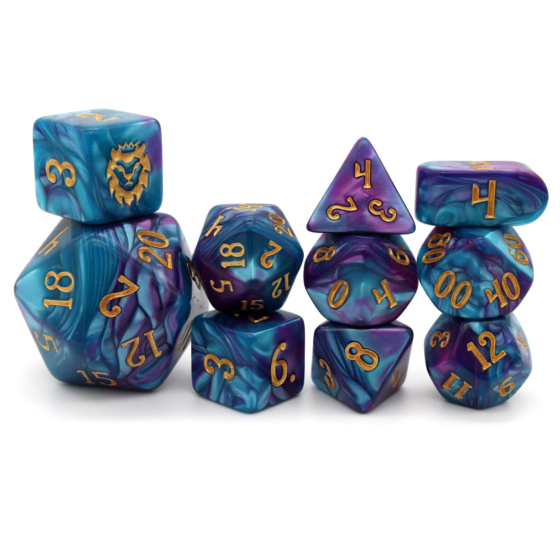 Shadow Storm is an otherworldly 10-piece acrylic set featuring tumultuous swirls of blue and purple, inked in gold.