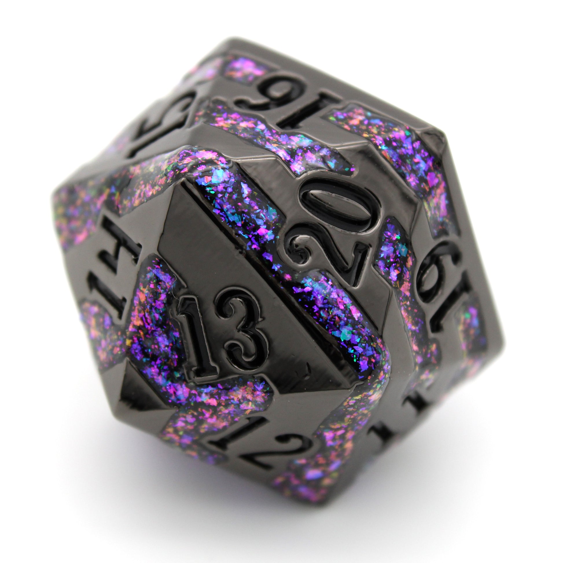 Each Spindown Life Counter measures in at a whopping 25mm, crafted from shiny black zinc and banded with glittery enamel. They are part of the Cyberpunk collection, sister to our Steampunk collection.
